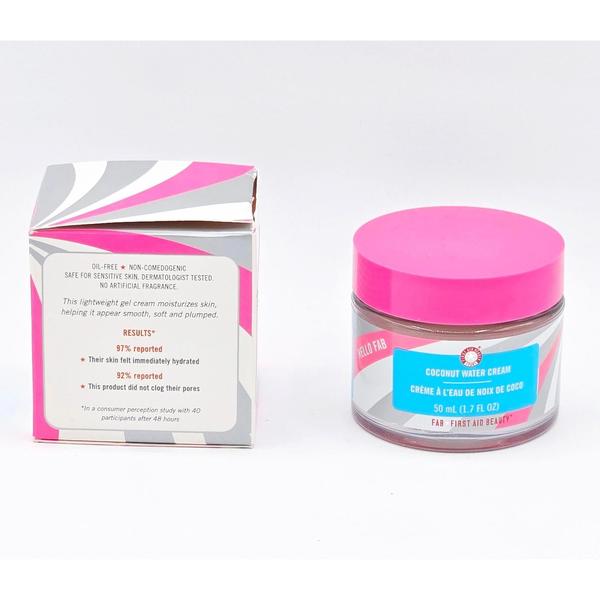 First Aid Beauty Coconut Water Cream 1.7 oz jar with pink lid and matching box.