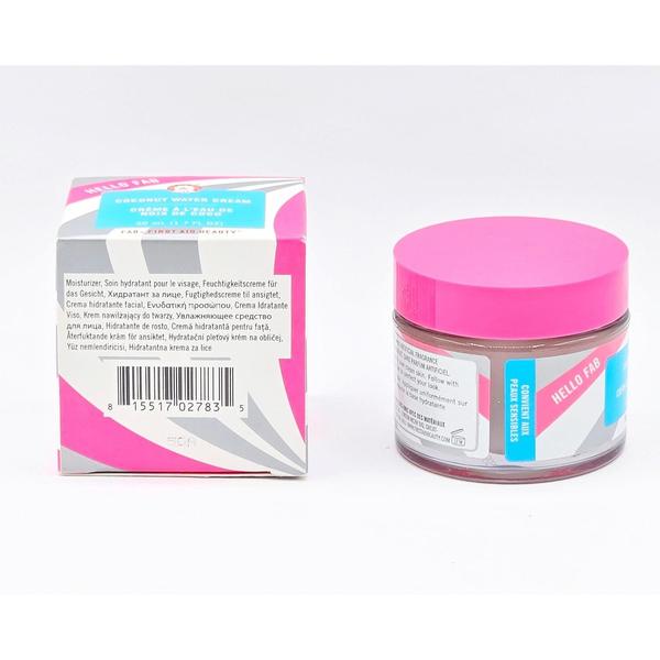First Aid Beauty Coconut Water Cream 1.7 oz jar with pink lid and coordinating striped box.