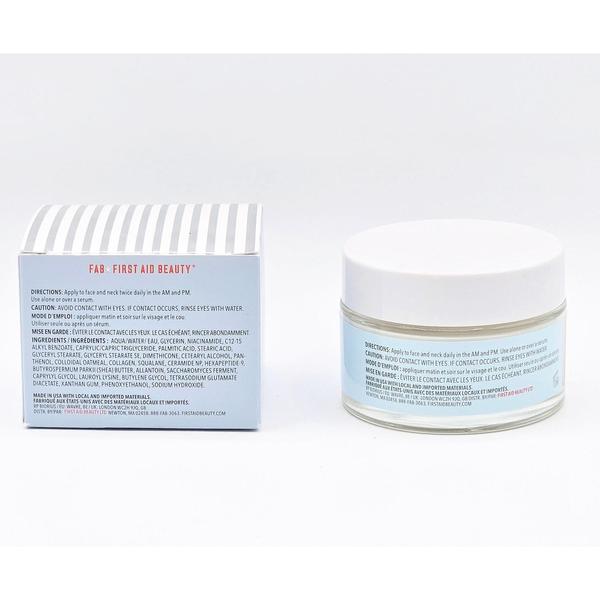 First Aid Beauty Firming Cream 3.5 fl oz jar and box, light blue cream visible.