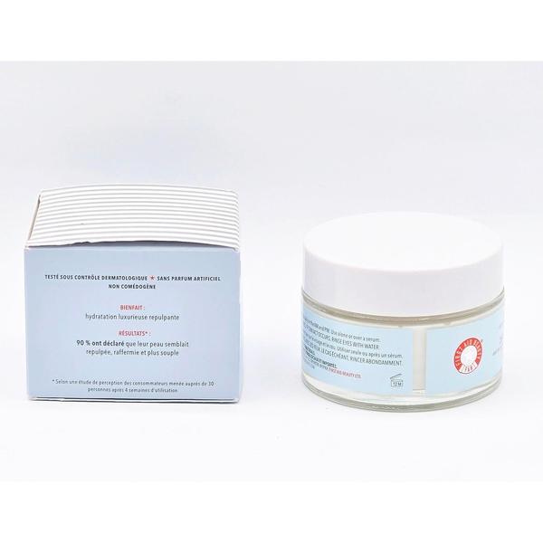 First Aid Beauty Firming Cream 3.5 fl oz jar and light blue box with French text.