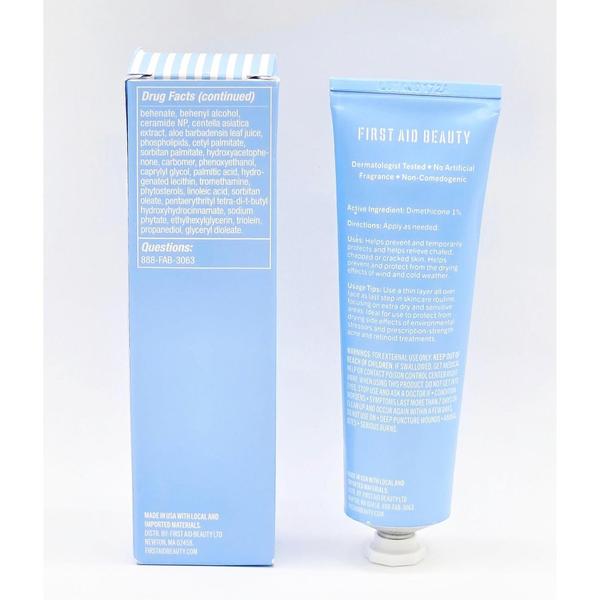 Light blue First Aid Beauty Ultra Repair Rescue Barrier Balm tube and box, showing product details.