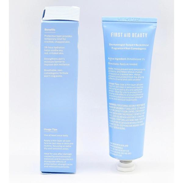 Light blue First Aid Beauty Ultra Repair Rescue Barrier Balm tube and box, showing product details.