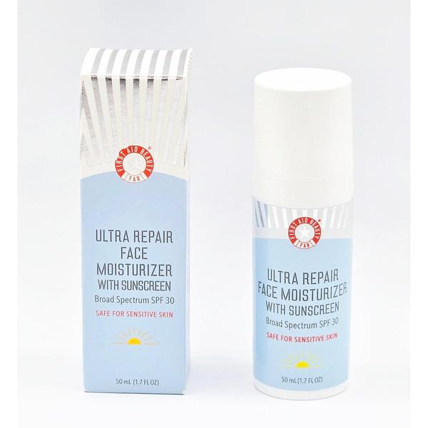 First Aid Beauty Ultra Repair Face Moisturizer SPF 30, 1.7 fl oz bottle and light blue box.