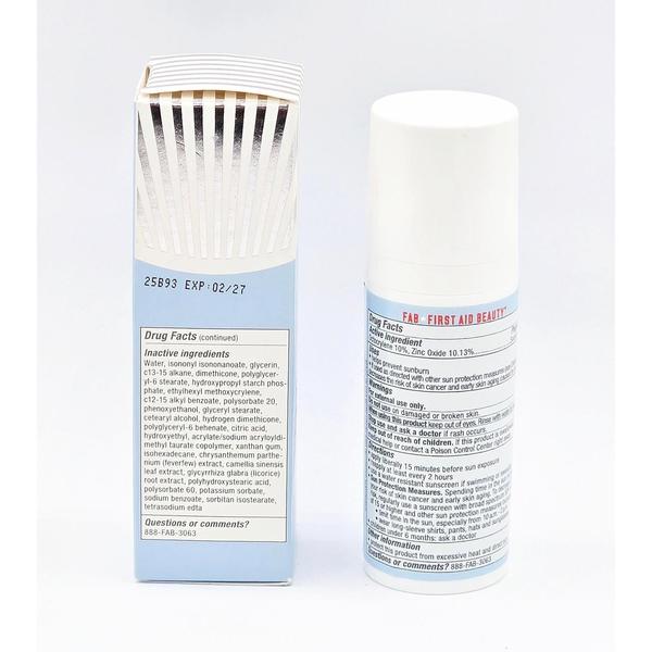First Aid Beauty Ultra Repair Face Moisturizer SPF 30, 1.7 fl oz tube and carton with product details.