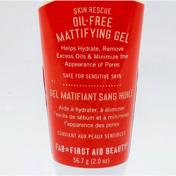 First Aid Beauty Skin Rescue Oil-Free Mattifying Gel, 2 fl oz, in a red and white tube.