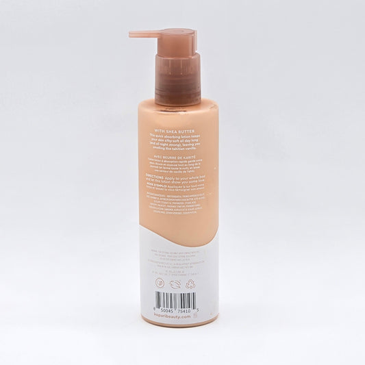 Kopari Tahitian Vanilla Hydrating Body Milk, 8.45 fl oz, in a peach pump bottle with white label.
