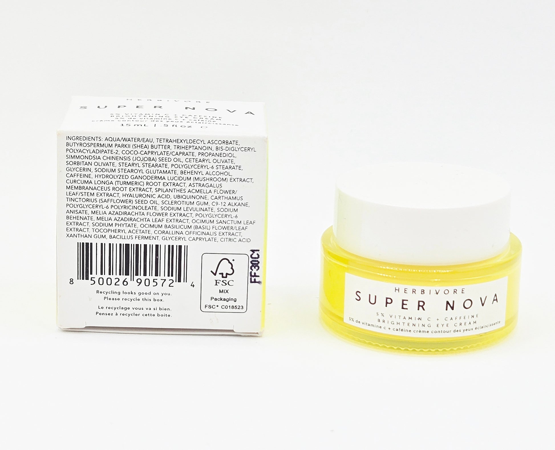Herbivore Super Nova product with back label on a white background