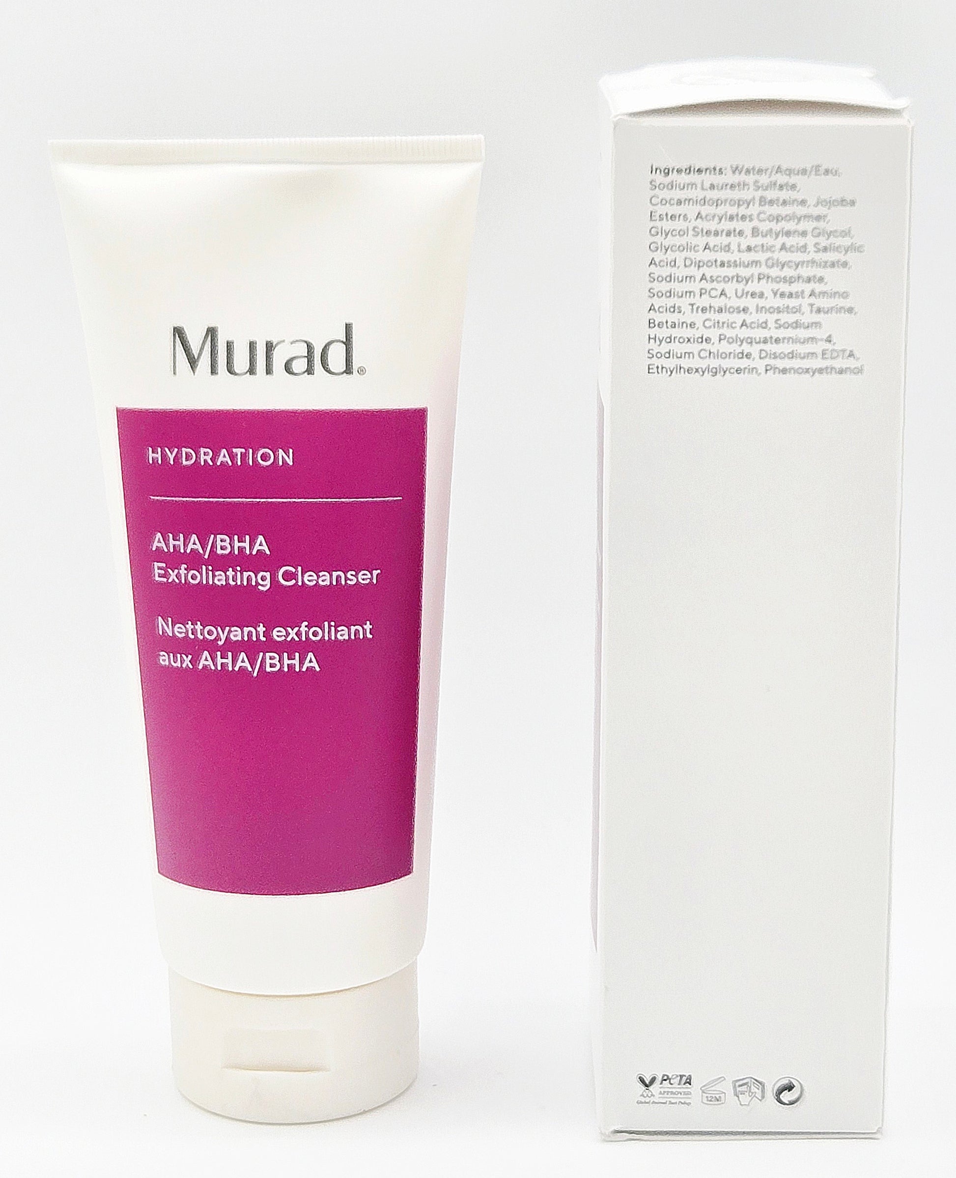 Murad AHA/BHA Exfoliating Cleanser tube and packaging on a white background