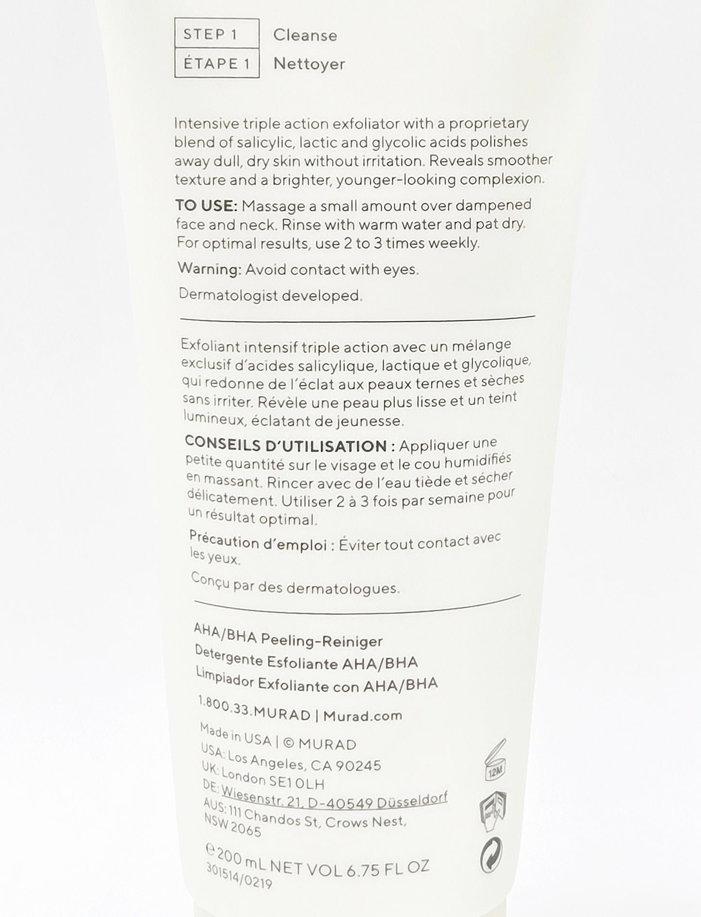 Skincare product label with text and branding on a white background