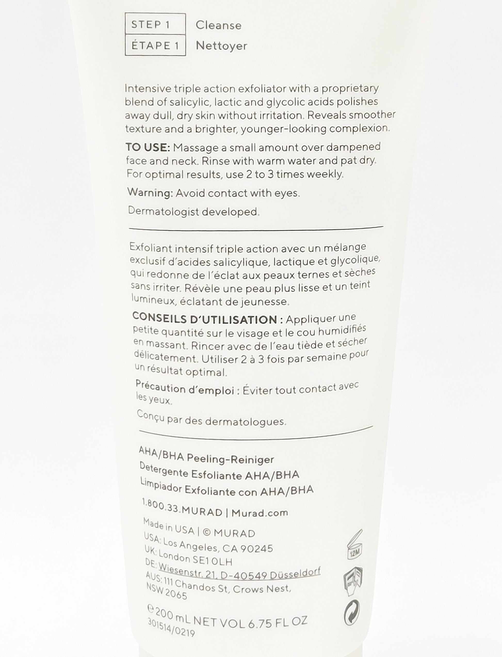 Skincare product label with text and branding on a white background