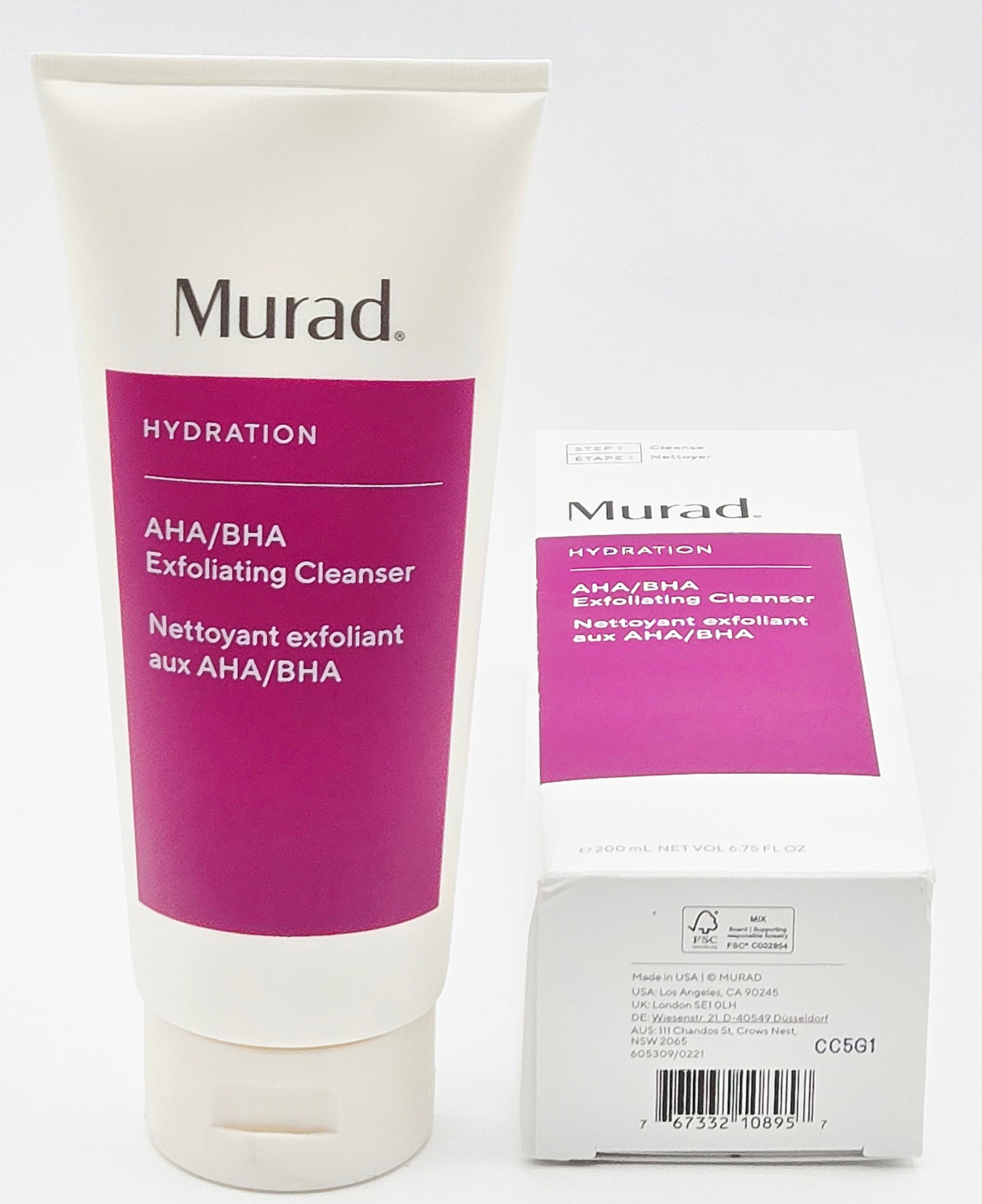 Murad AHA/BHA Exfoliating Cleanser with packaging on a white background