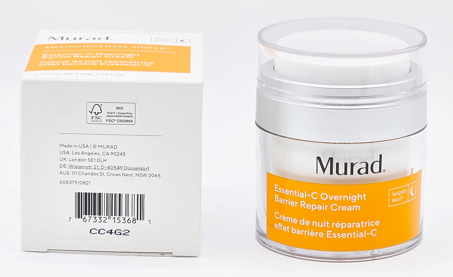 Murad Essential-C Overnight Barrier Repair Cream with packaging on a white background