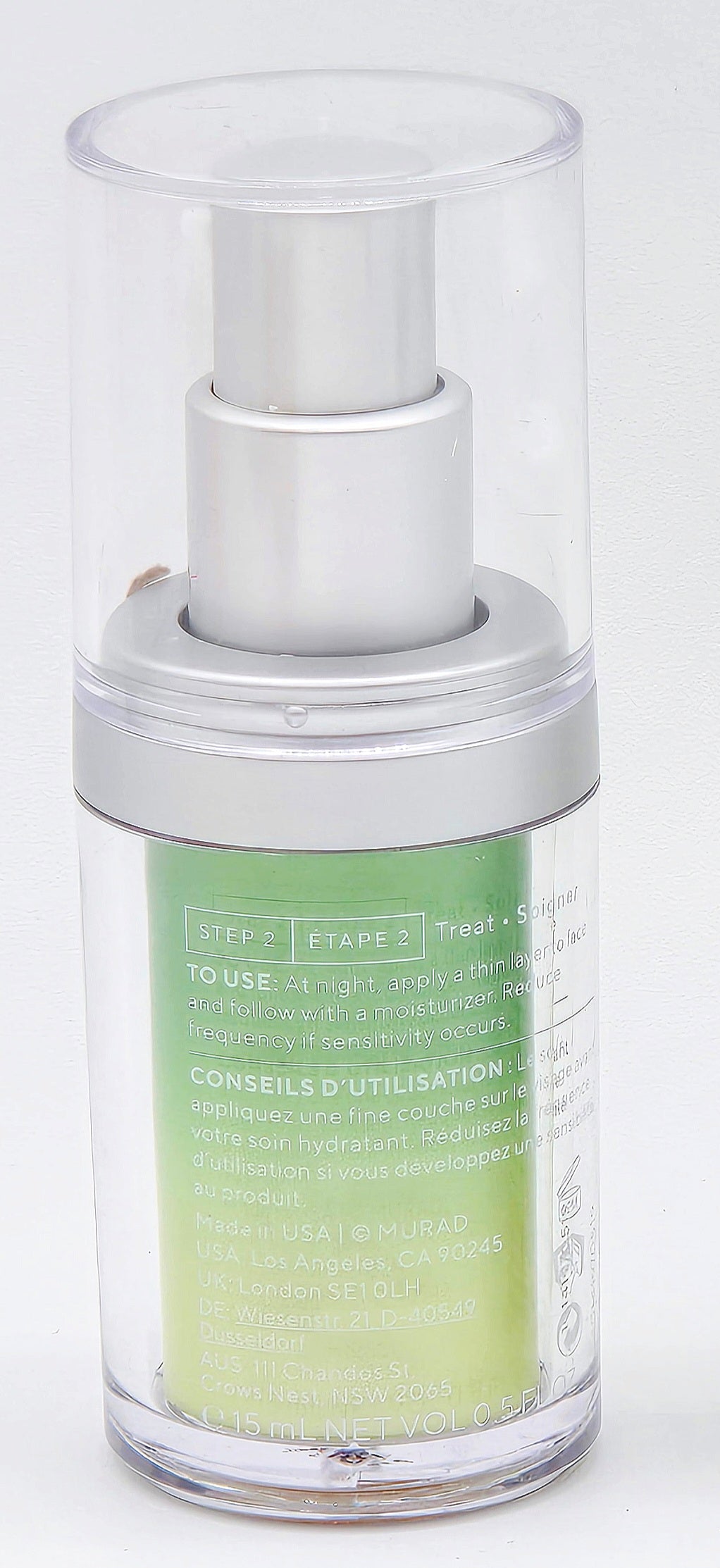 Skincare serum bottle on a white background