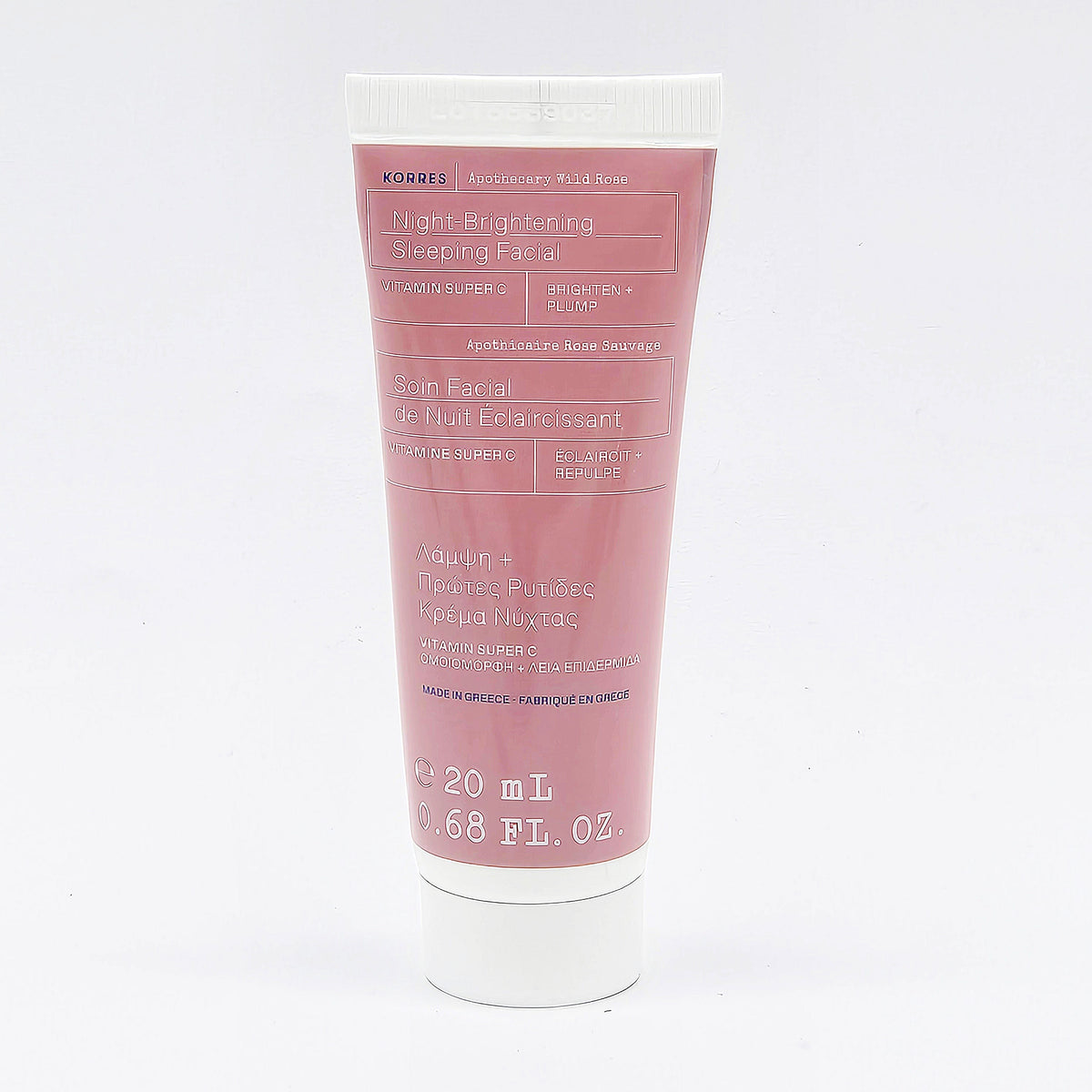 Korres Wild Rose Night-Brightening Sleeping Facial travel-size tube, front view