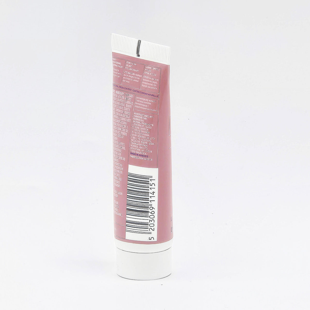 Korres Wild Rose Sleeping Facial tube, angled side view with UPC