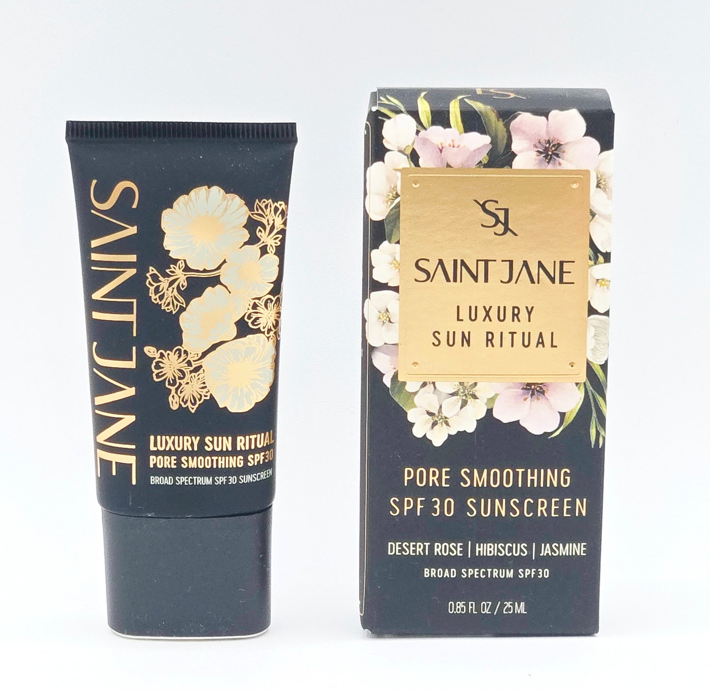 Saint Jane Luxury Sun Ritual sunscreen tube and packaging on a white background