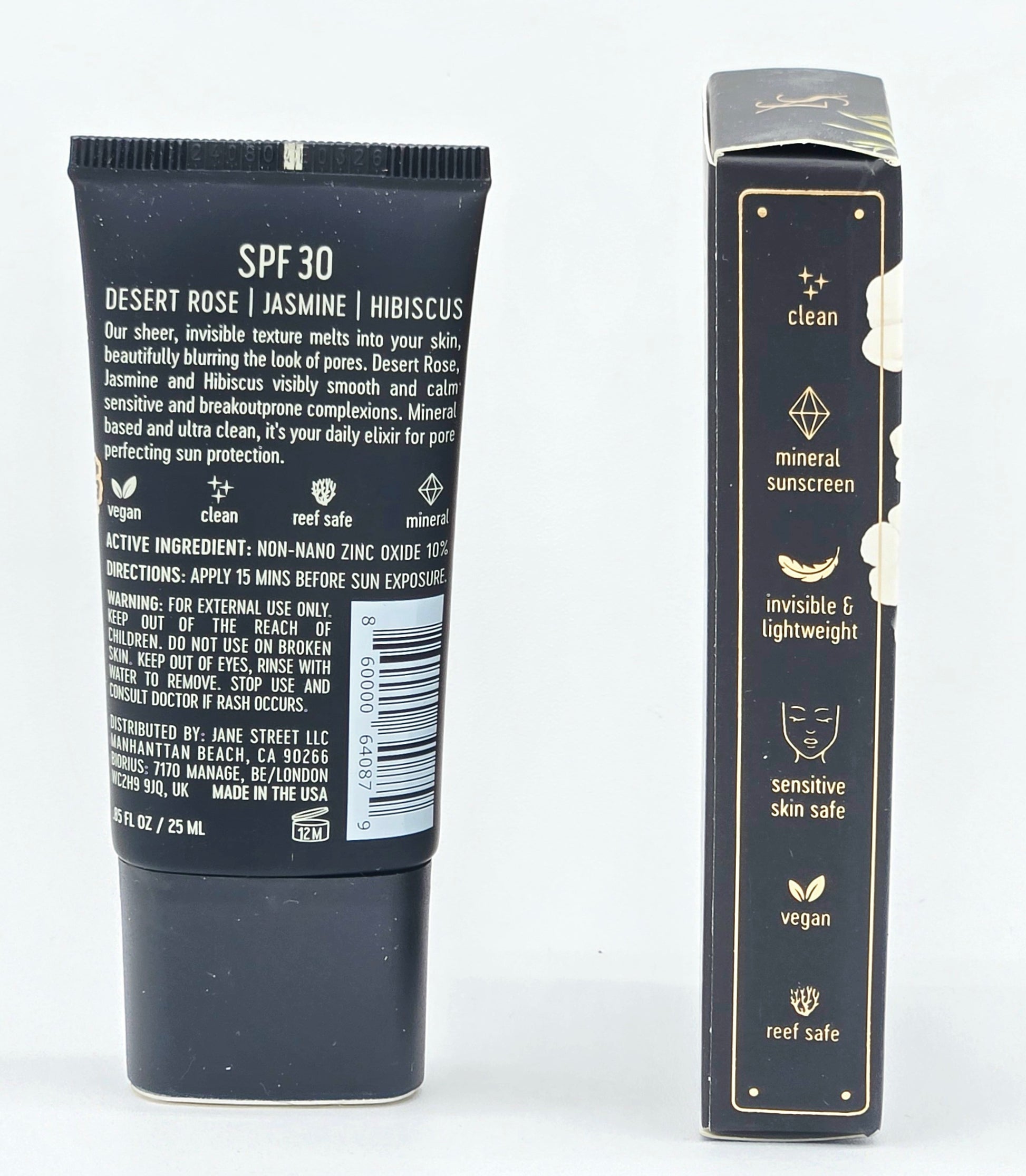 Sunscreen tube and packaging with SPF 30 label on a white background