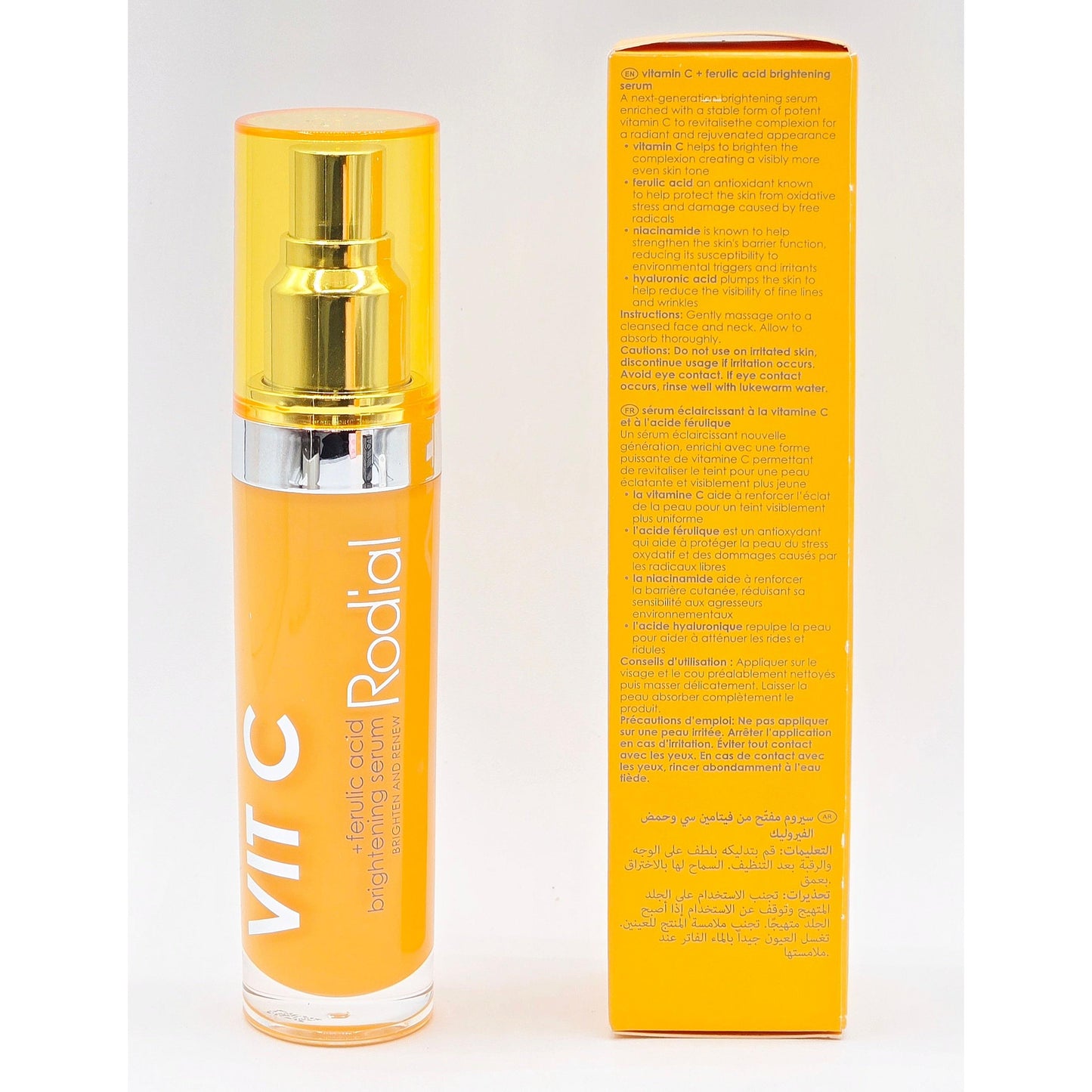 Vitamin C serum bottle with packaging on a white background
