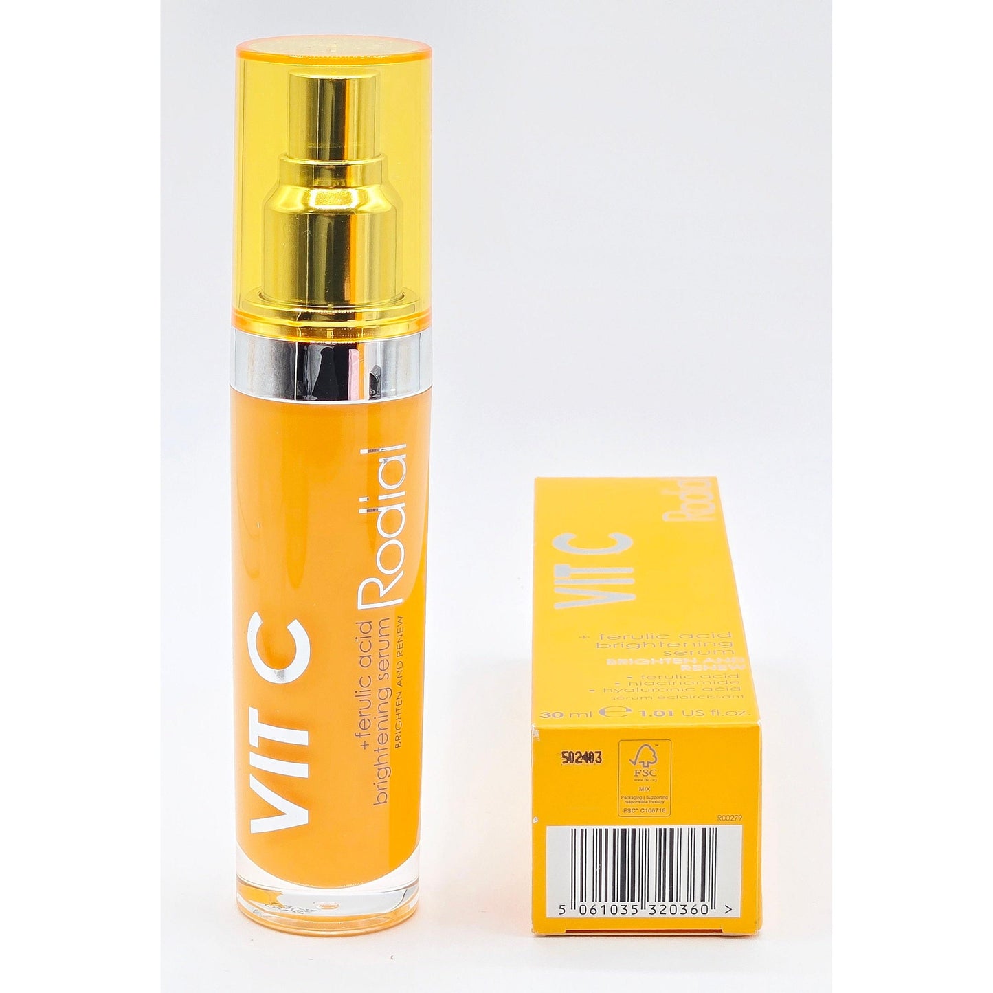 Vit C skincare product with packaging on a white background