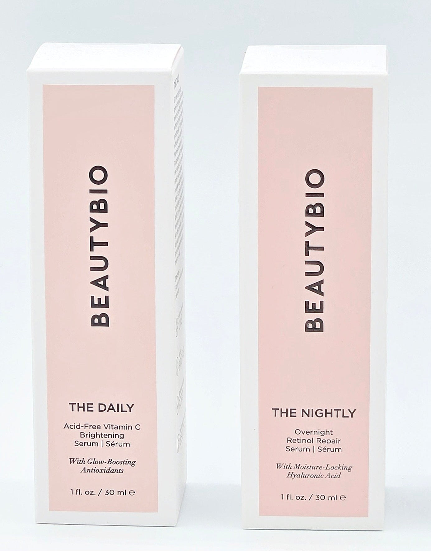 Two BeautyBio skincare products on a white background