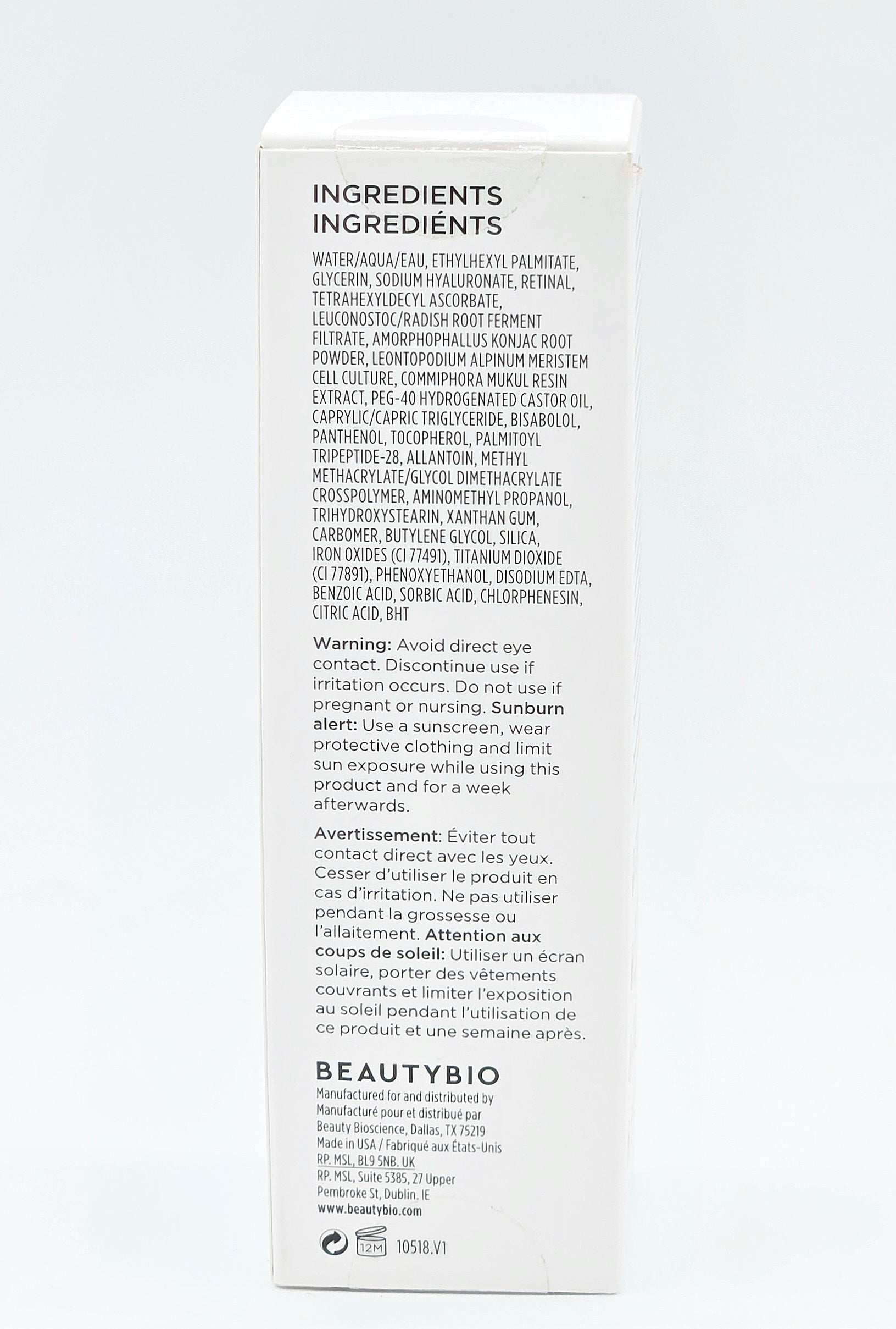 Back of a skincare product packaging with 'BEAUTY BIOS' branding and text on a white background