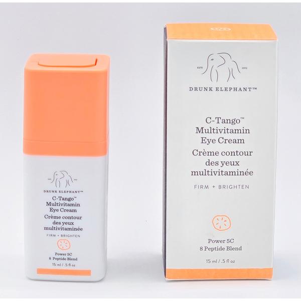 Drunk Elephant C-Tango Multivitamin Eye Cream in a white and orange pump bottle with its matching box.