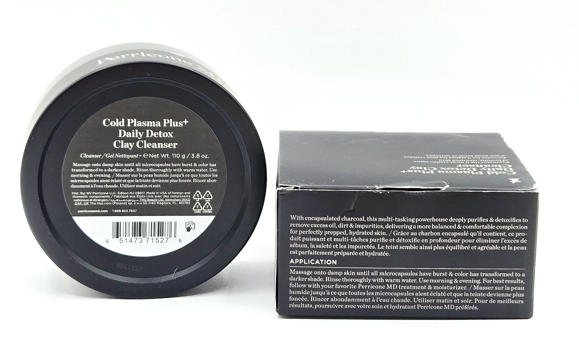 Perricone MD Daily Detox Clay Cleanser jar beside retail box showing application directions