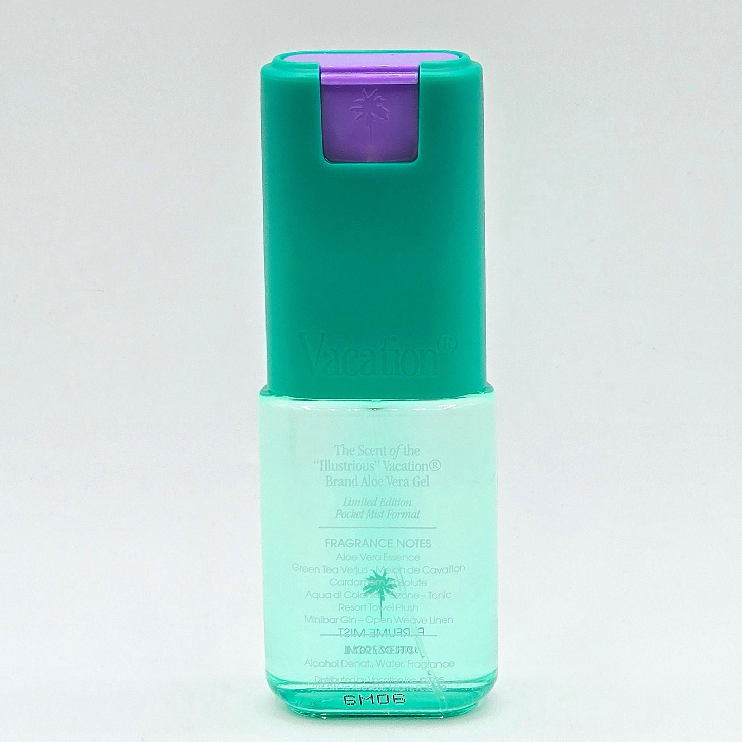 Vacation After Sun Pocket Mist Fragrance bottle angled on a white background.