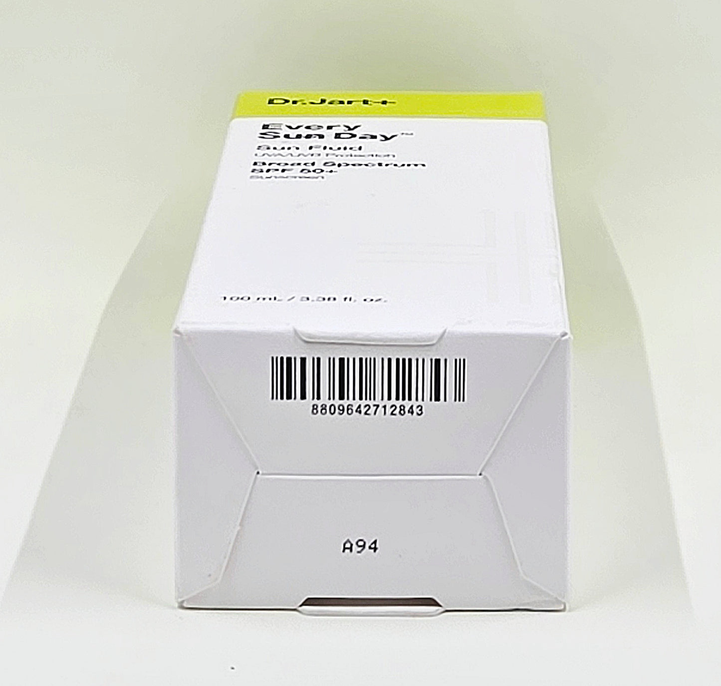 Dr. Jart+ Every Sun Day Sun Fluid SPF 50+ sunscreen fluid package detail on a white background.