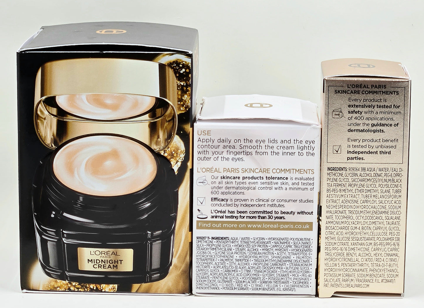 L'Oréal Paris Age Perfect Midnight skincare trio product packaging
