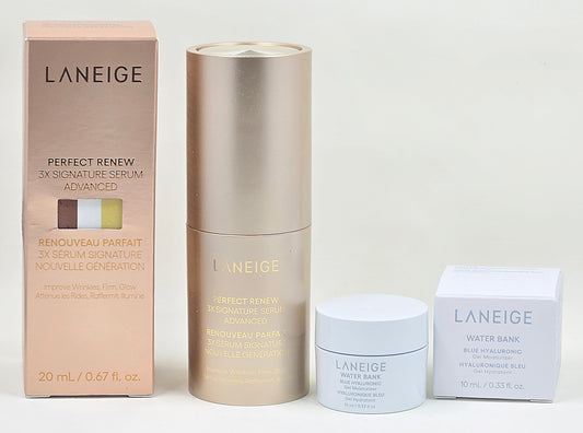 Laneige Perfect Renew 3X serum and Water Bank Blue Hyaluronic gel moisturizer two-piece set
