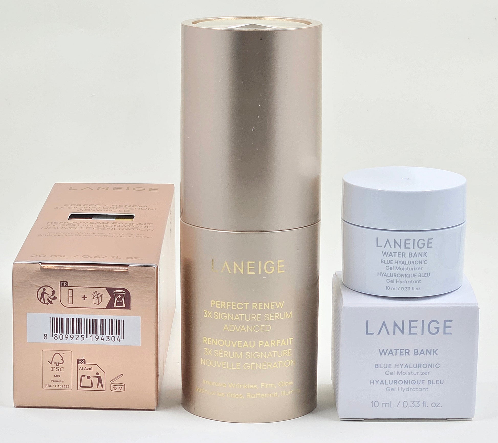 Laneige serum and Blue Hyaluronic gel moisturizer two-piece set detail view