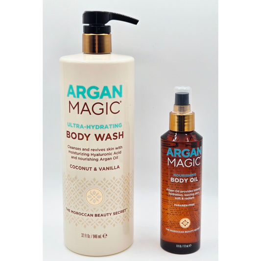 ARGAN MAGIC 2Pk Ultra-Hydrating Wash 32oz & Nourishing Body Oil 6 oz.