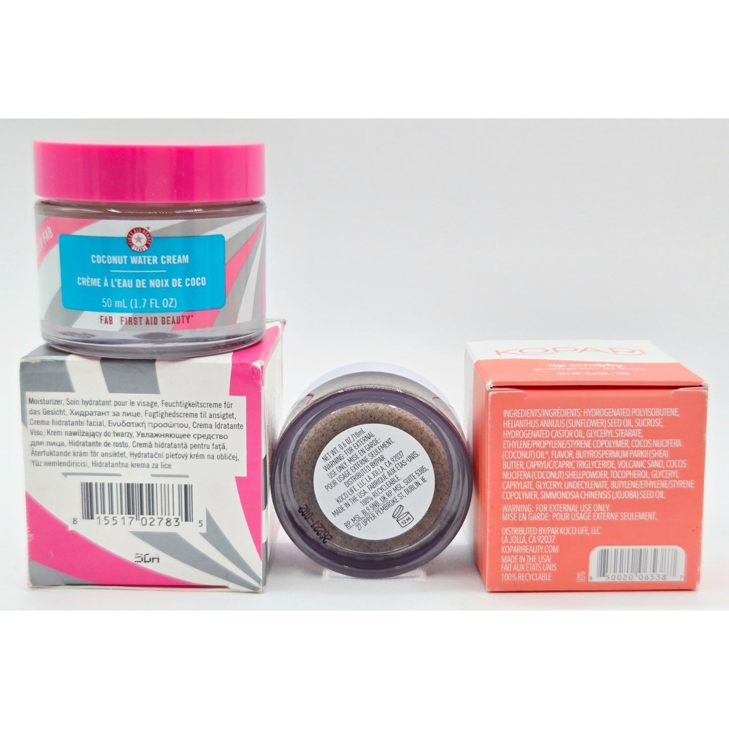7First Aid Beauty Hello FAB Coconut Water Cream 1.7 oz & Kopari Lip Scrubby .6oz