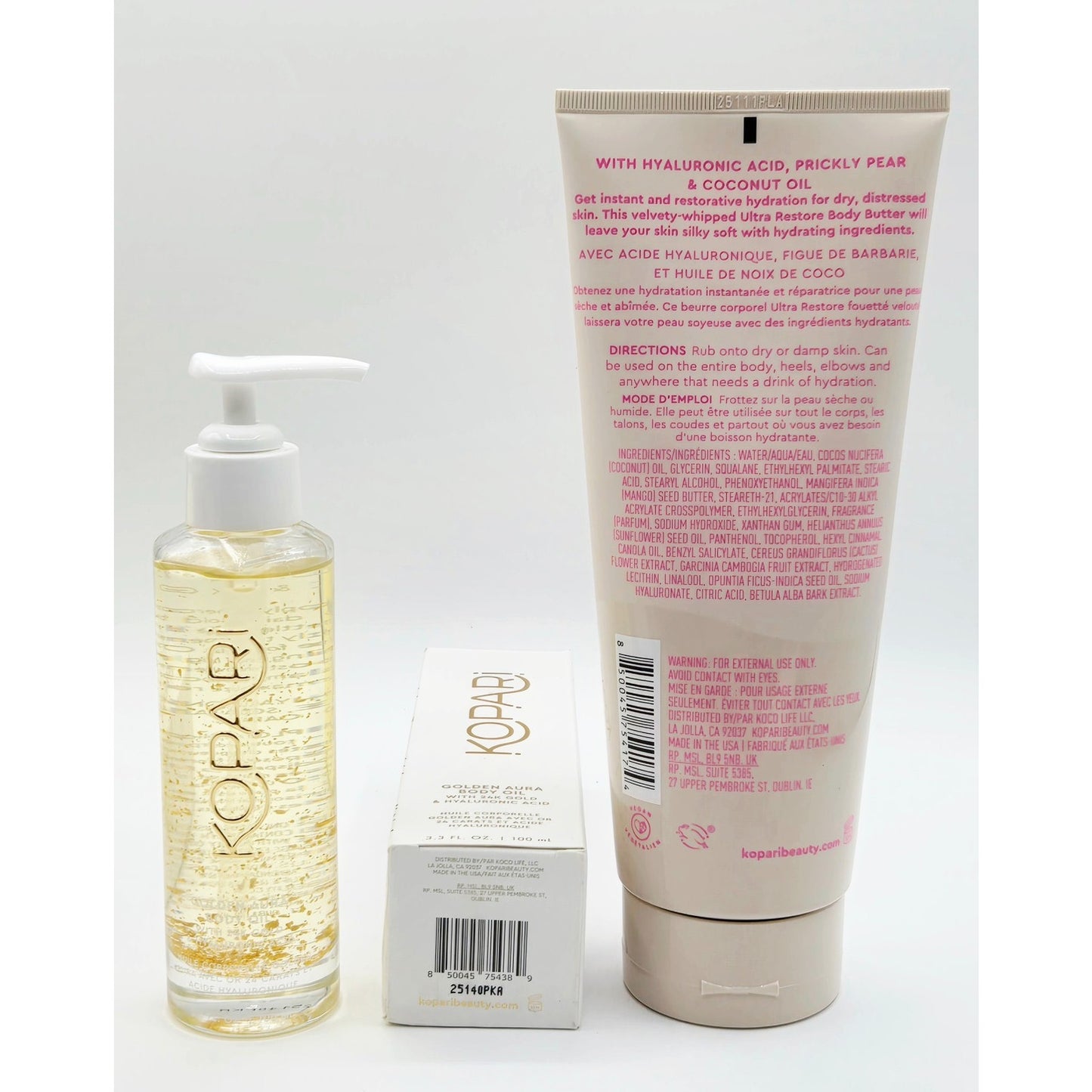 Kopari Ultra Restore Body Butter 12 oz w/ Golden Aura Body Oil 3.3 oz- New