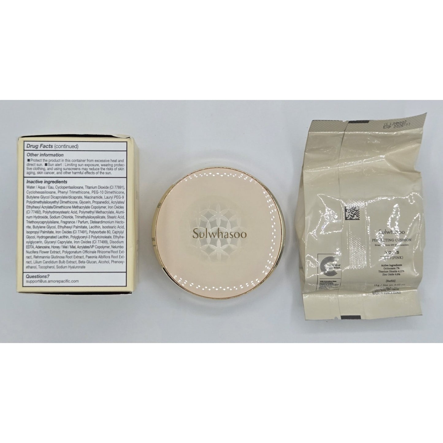 New Sulwhasoo Perfecting Cushion Compact 15g + Refill- No. 15 IVORY (Pink) US