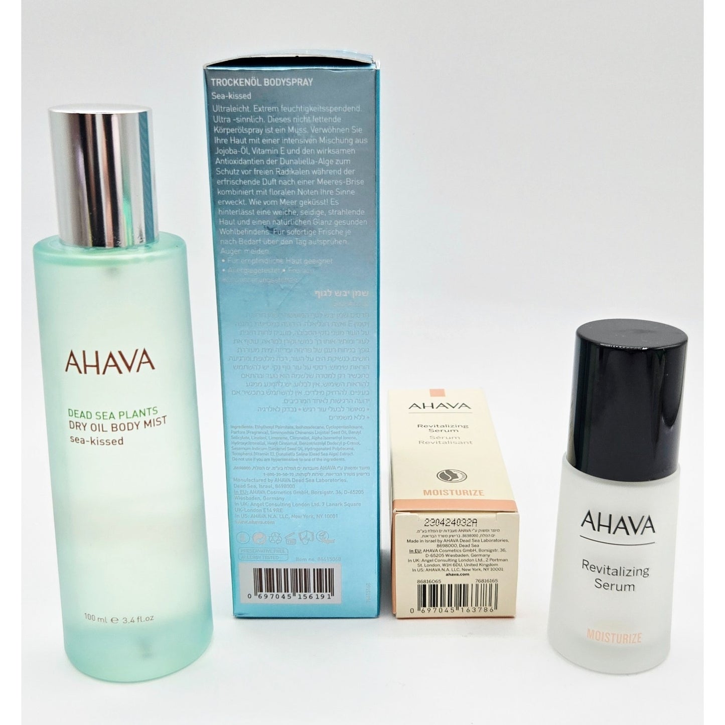 AHAVA Dead Sea Plant Dry Oil Body Mist~ 3.4 oz + Revitalizing Serum Moisture 1oz