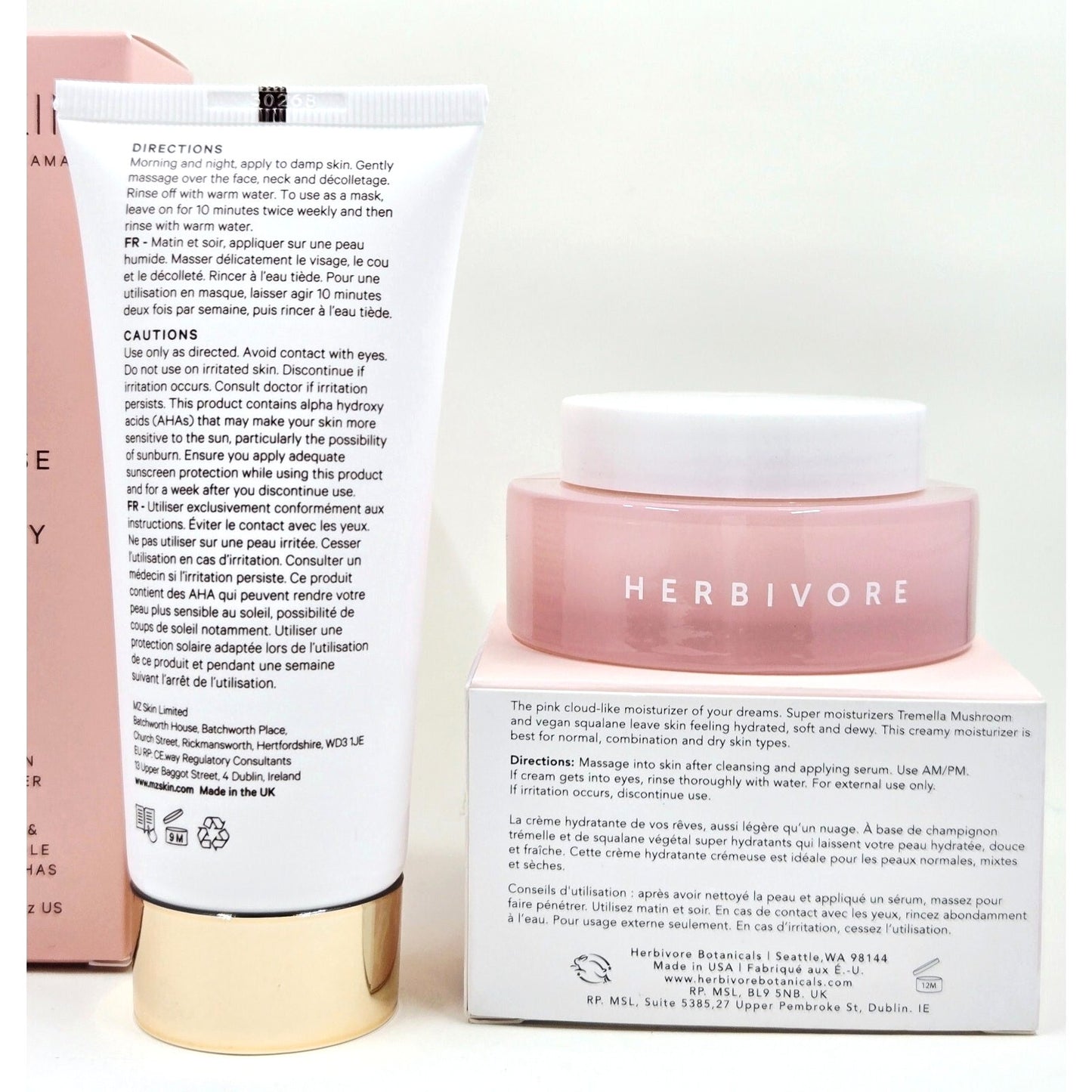 Mz Skin Cleanse & Clarify AHA Dual Action + Herbivore Pink Cloud Moisture Cream