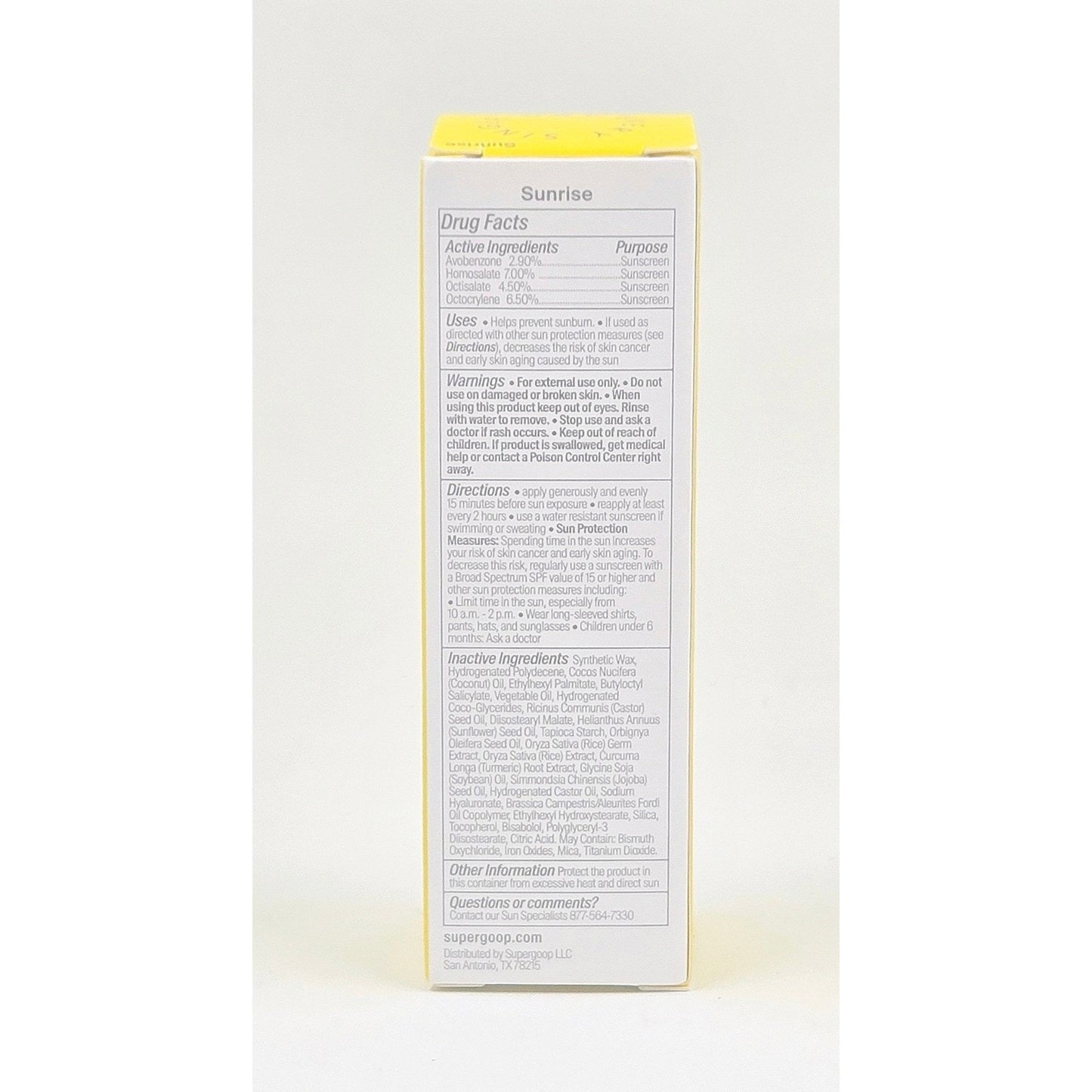 Supergoop! Glowscreen Sunlighter SPF 45 Sunrise Drug Facts, directions, warnings, and ingredients