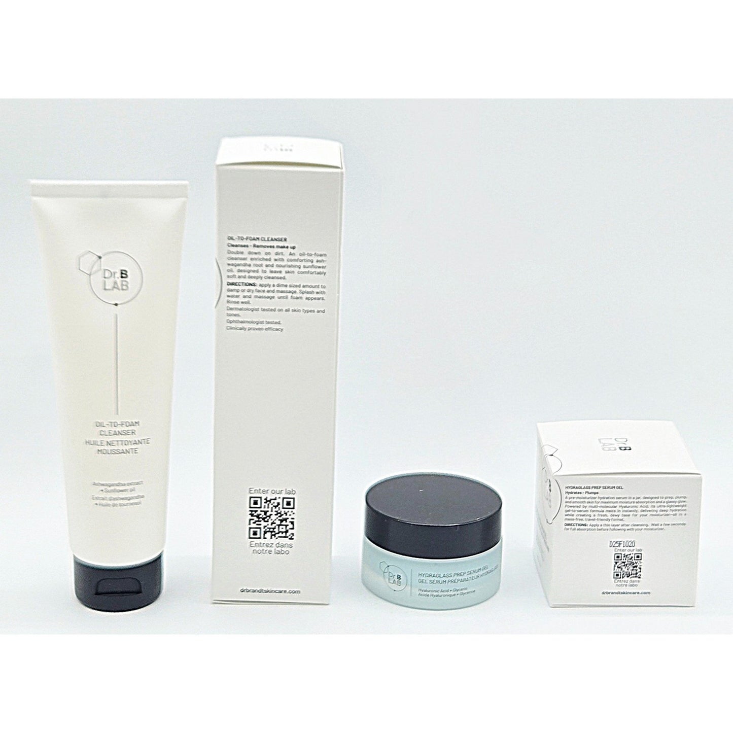 DR BRANDT~Dr. B Lab Hydraglass Prep Serum Gel 1 oz & Oil to Foam Cleanser 4.2 oz