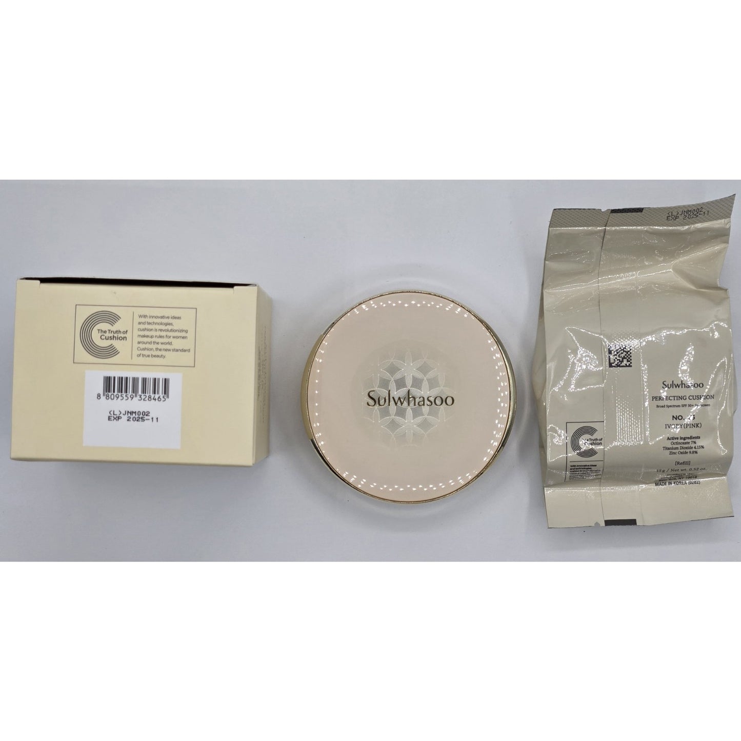 New Sulwhasoo Perfecting Cushion Compact 15g + Refill- No. 15 IVORY (Pink) US