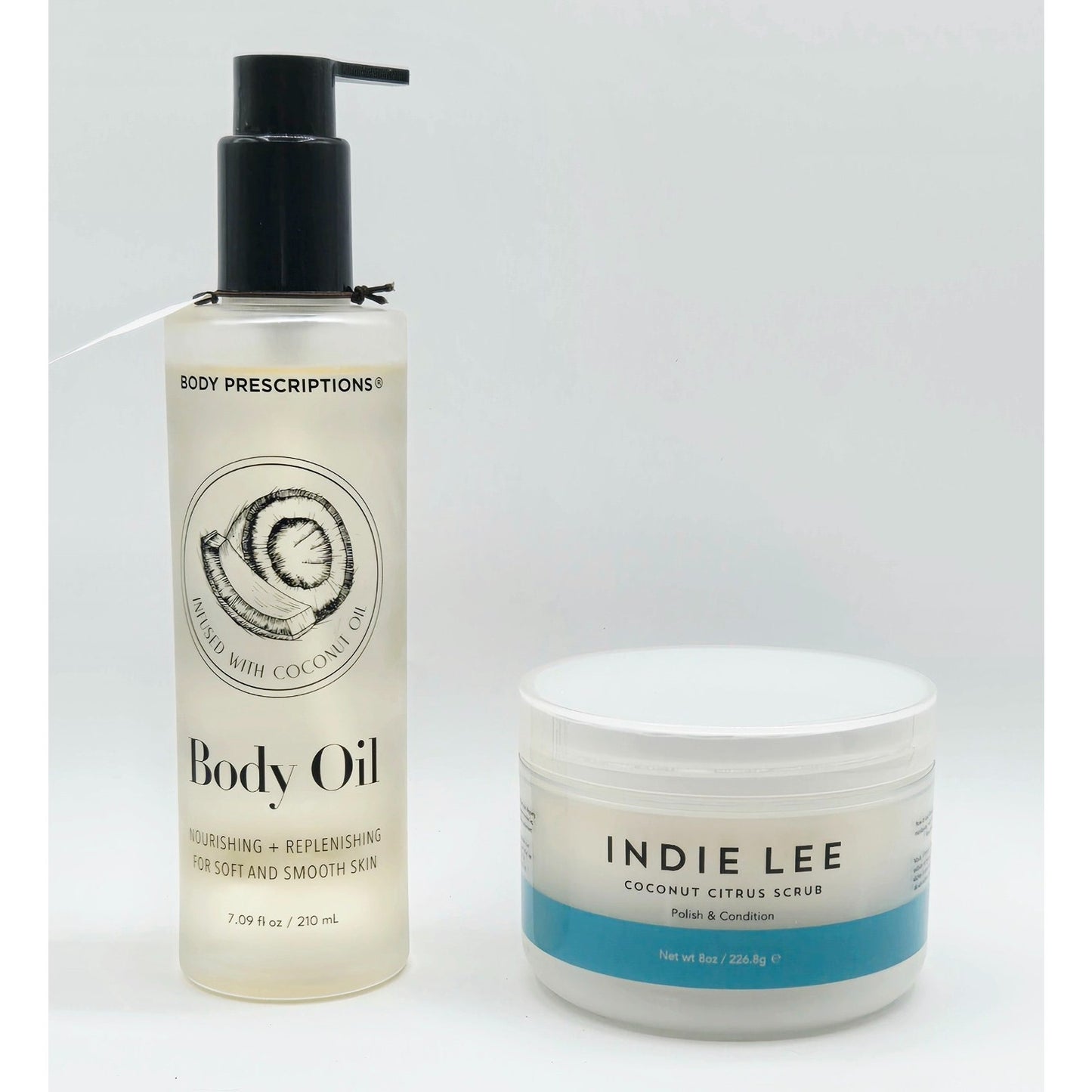 INDIE LEE Coconut Citrus Scrub 8oz w/ Body Prescriptions Coconut Infused Oil 7oz