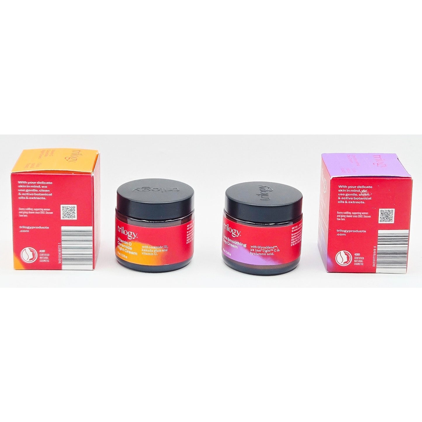 Two jars and their boxes on a white background