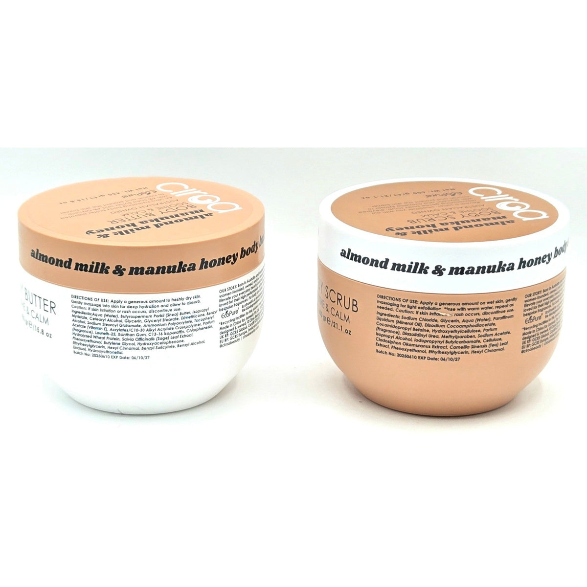 Ciroa Body Scrub & Butter Set Almond Milk Manuka Honey Soothe & Calm NEW
