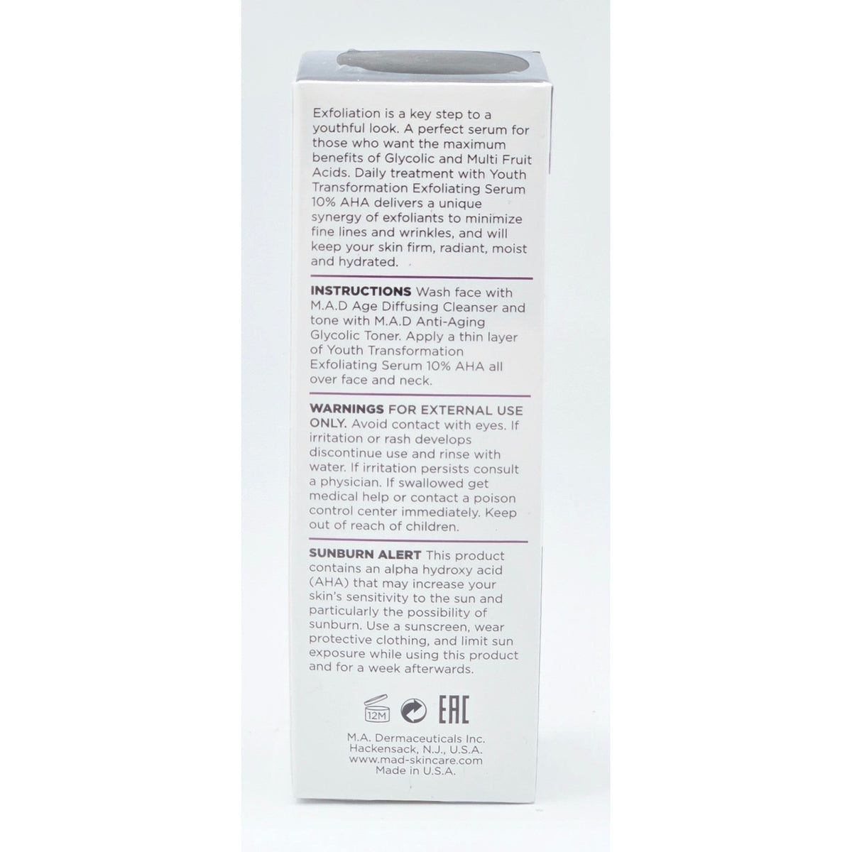 M.A.D Skincare Youth Transformation Exfoliating Serum 10% AHA 1oz NEW