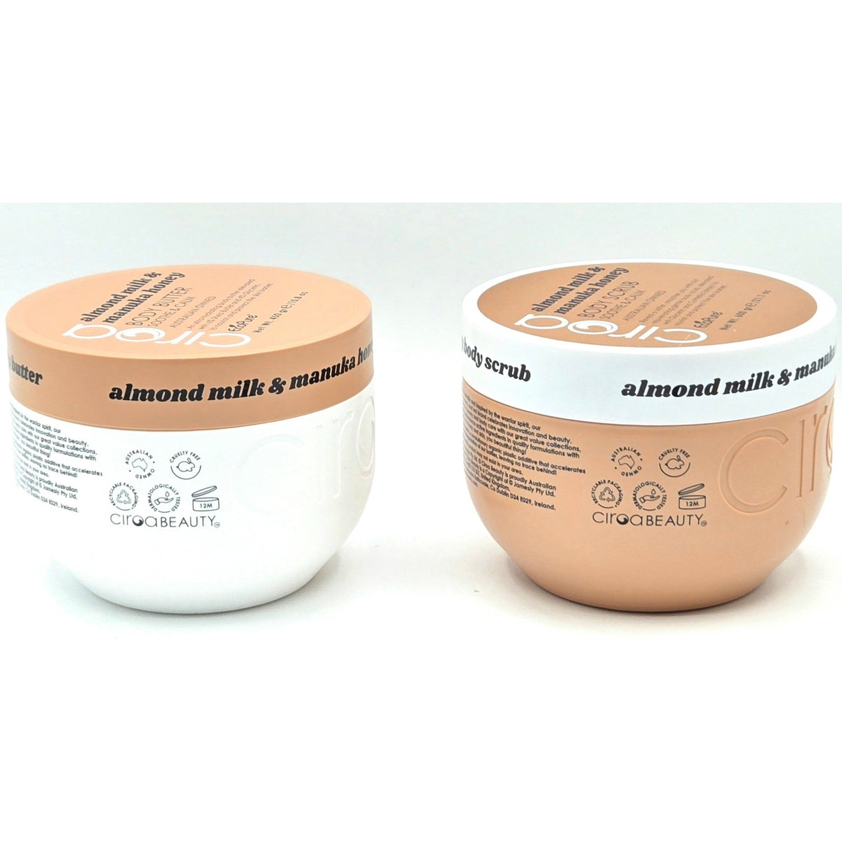 Ciroa Body Scrub & Butter Set Almond Milk Manuka Honey Soothe & Calm NEW