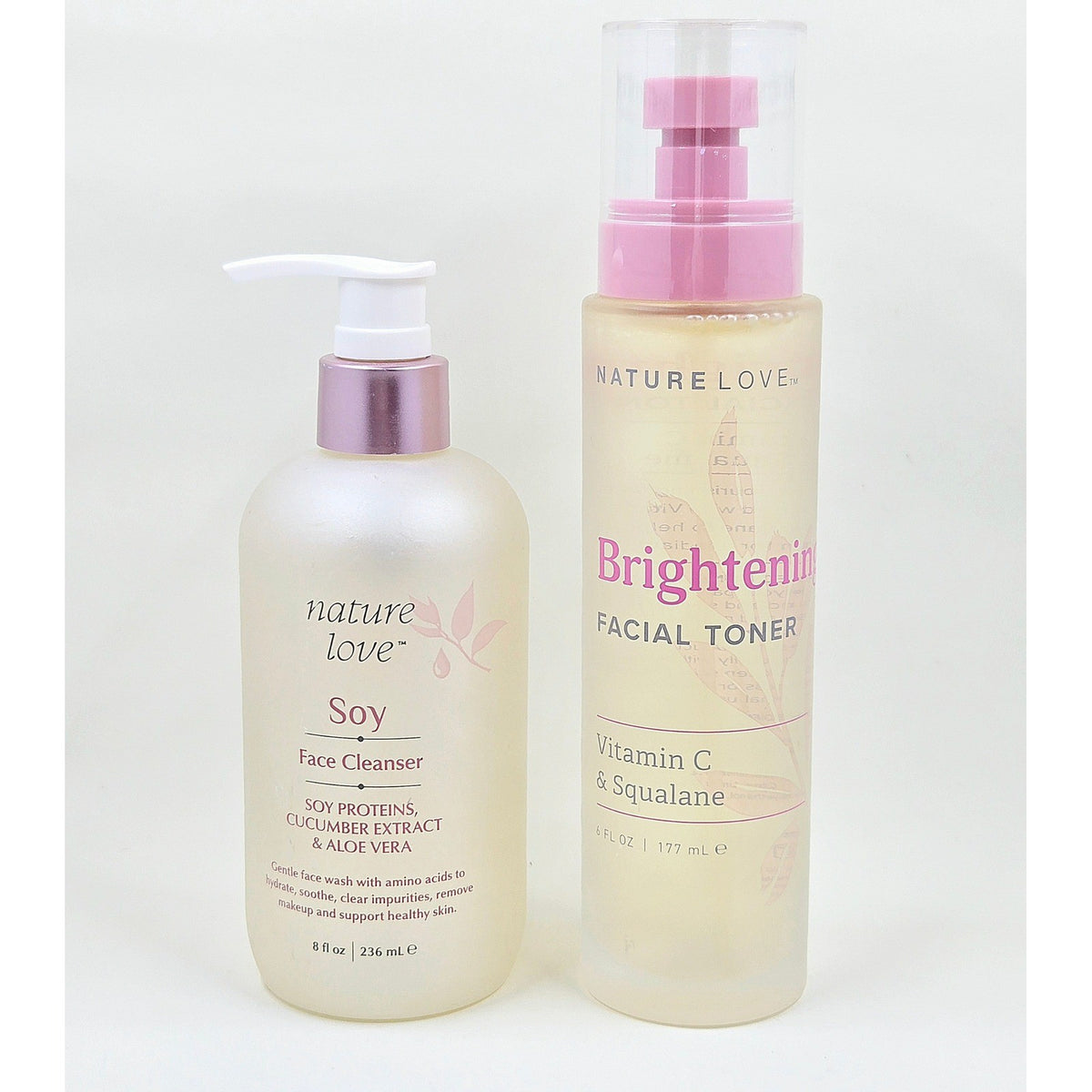 Nature Love Soy Cleanser 8 fl oz and Brightening Toner 6 fl oz — two-bottle skincare set