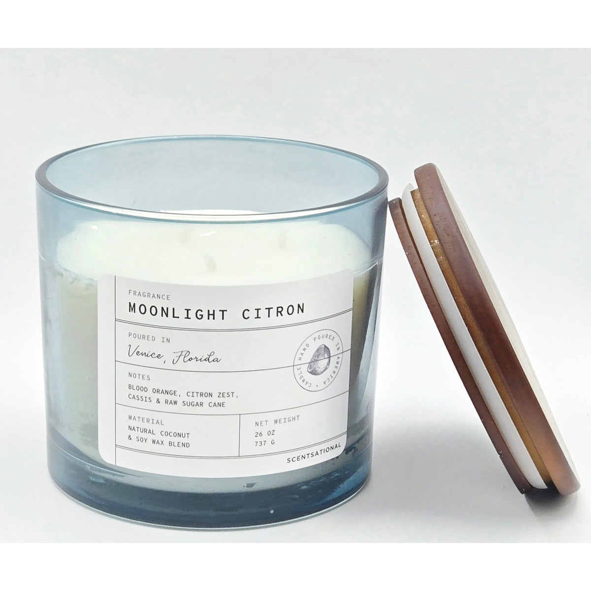 Scentsational Moonlight Citron 26 oz Candle - Wood Lid Citrus Scent NEW