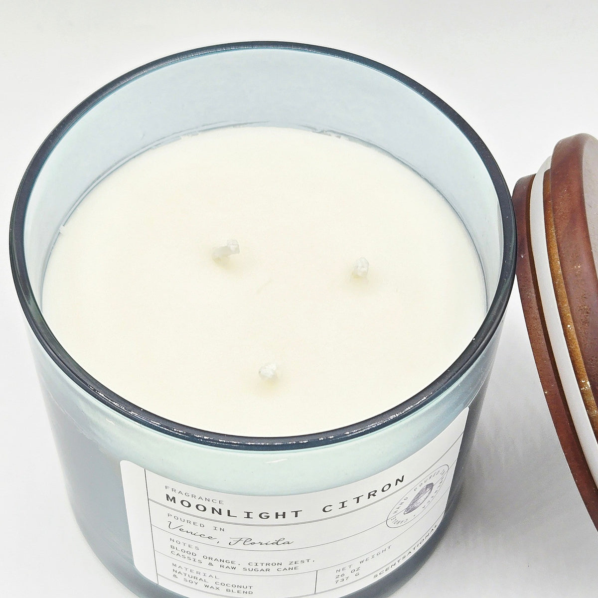 Scentsational Moonlight Citron 26 oz Candle - Wood Lid Citrus Scent NEW