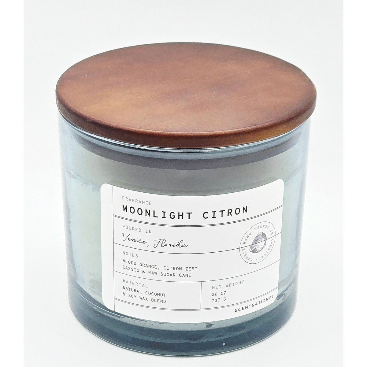 Scentsational Moonlight Citron 26 oz Candle - Wood Lid Citrus Scent NEW